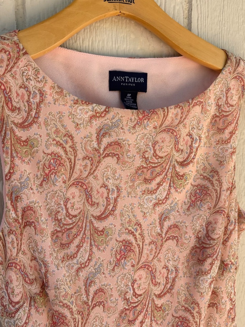 Vintage Ann Taylor Silk Shift Dress Womens 8 Petite Pink Paisley Midi Y2K Summer - Picture 3 of 8